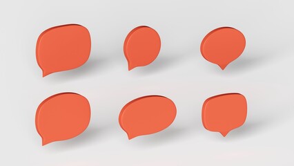 3d red speech bubble collection set. Chatting box, message box. Concept of social media messages. White background. 