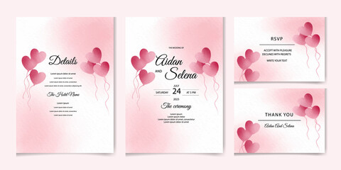 watercolor hand drawn wedding invitation design with love balloons