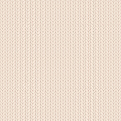 Seamless knitted pattern in beige color. Needlework, handwork, knitting. Flat vector print for fabric, wrapping paper, background
