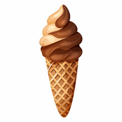 Chocolate vanilla ice cream in a waffle cone with, vector illustration on an isolated transparent background