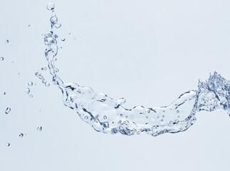Water splash on a white background. Reflection on the surface of the water.