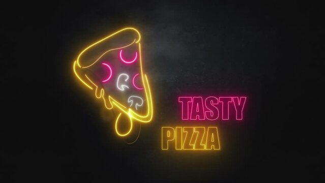 Neon animation pizza on a dark background