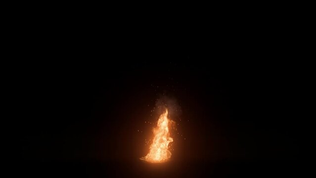 3D animation on realistic fire with smoke and sparks looped with alpha channel (transparency) in HQ 32bit Apple ProRes. Easy use. Drag and drop in your project with any non-linear editing software lik