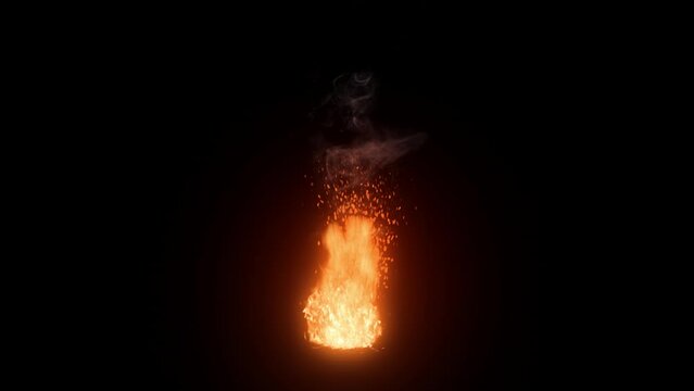 3D animation on realistic fire with smoke and sparks looped with alpha channel (transparency) in HQ 32bit Apple ProRes. Easy use. Drag and drop in your project with any non-linear editing software lik