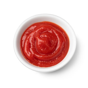 Bowl with tomato ketchup isolated on white background