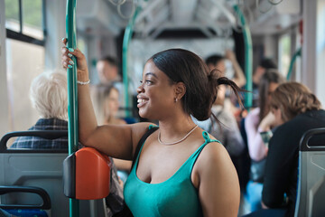 young woman on a tram