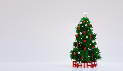 Christmas tree with gift box on white background. 3d render