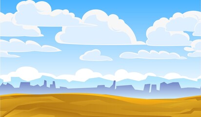 Fototapeta na wymiar Rocky landscape. Horizontal illustration. Sharp stone cliffs. Seamless illustration Horizon far away. View of an uninhabited planet. Desert during day. Vector
