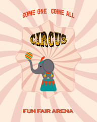 Vintage circus banner. With a picture of a cute elephant