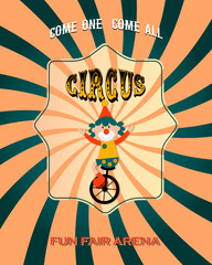 Vintage circus banner. With a picture of a funny clown