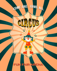 Vintage circus banner. With a picture of a funny clown