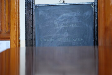old black blackboard for writing with chalk in the interior © TK_Office