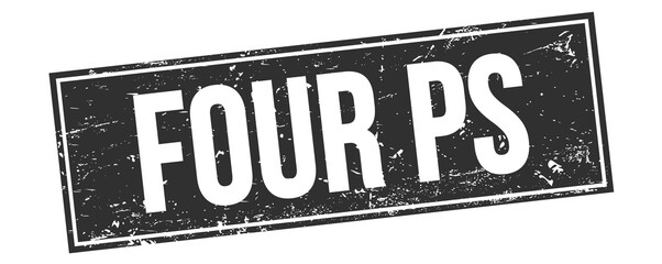FOUR PS text on black grungy rectangle stamp.