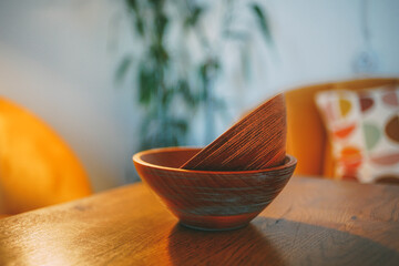 Wooden bowl and spoon