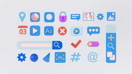 3d render of icons for ui.