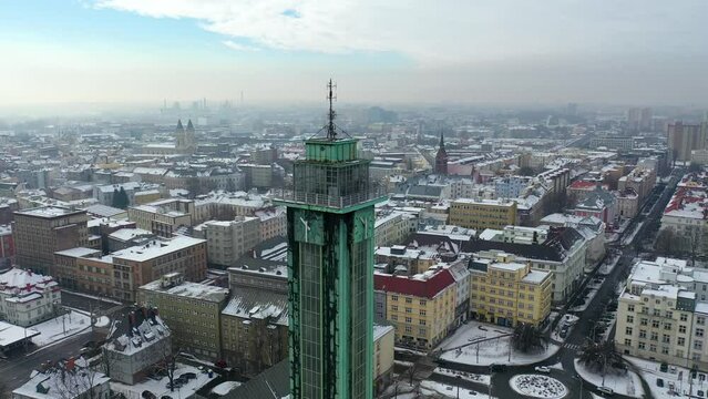 New Town Hall in Ostrava city, Czech Republic, drone 4k video