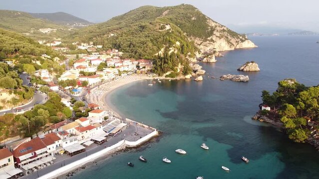 Coastal Village Parga in Epirus, Greece Mainland - Aerial of Popular Holiday Destination