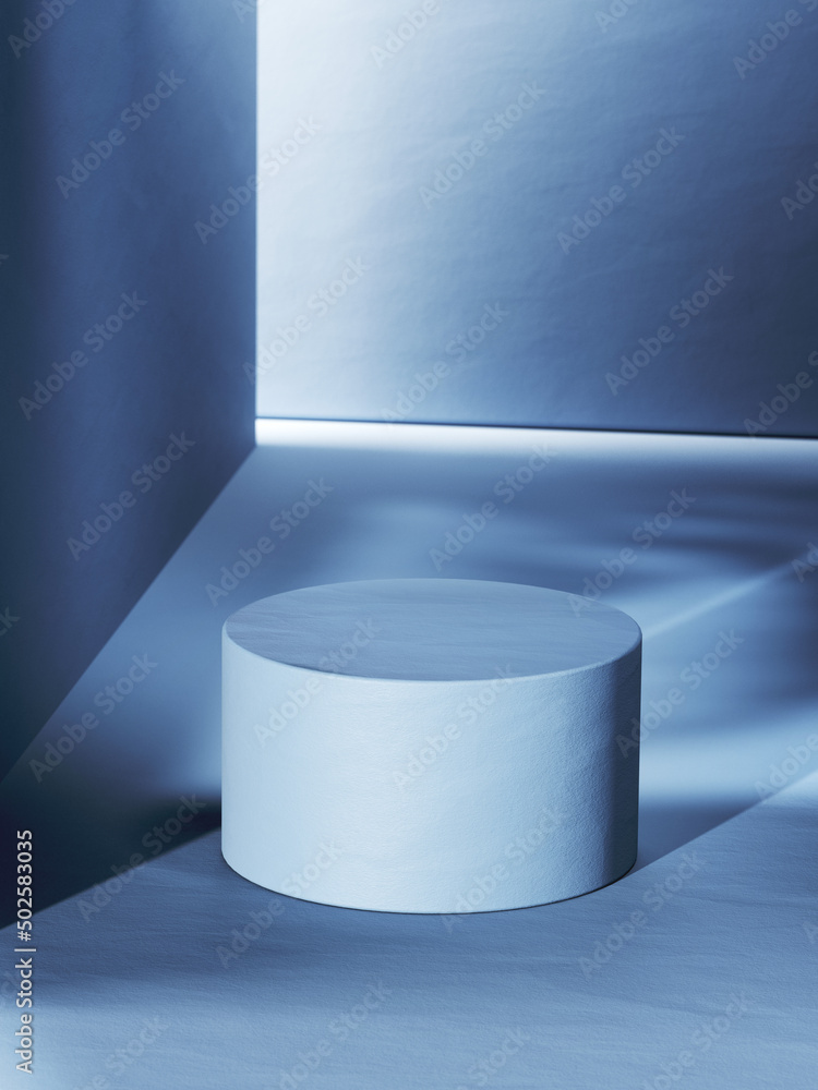 Poster flat round elevated base, blue toned image. 3d computer graphic template of displaying place for you