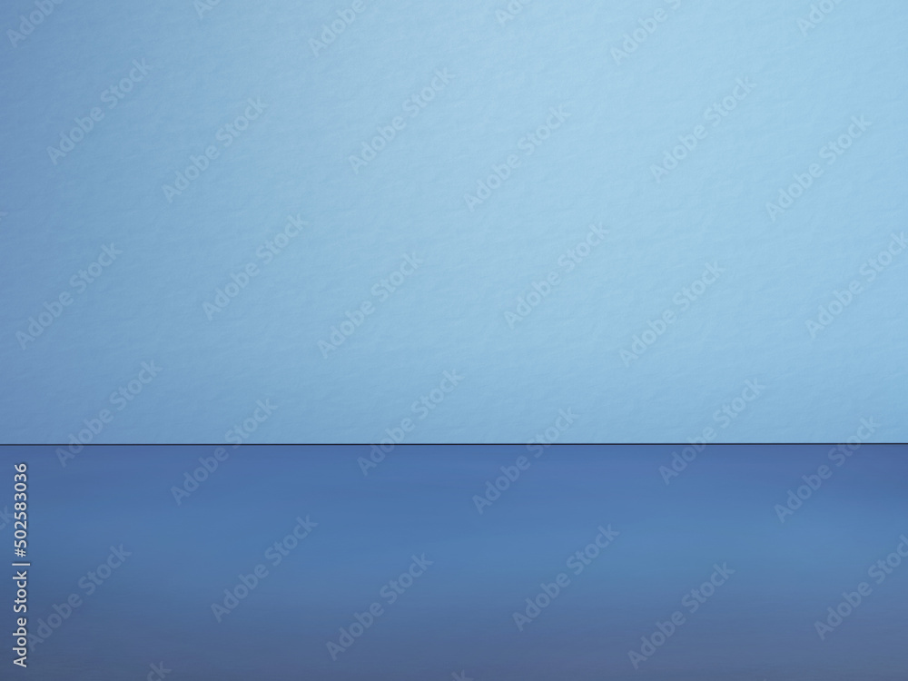 Poster horizontally divided blue background. dark floor and light textured wall. 3d computer graphic templa