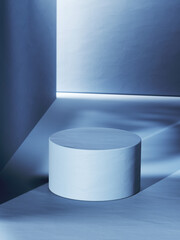 Flat round elevated base, blue toned image. 3d computer graphic template of displaying place for your products. Blank template.