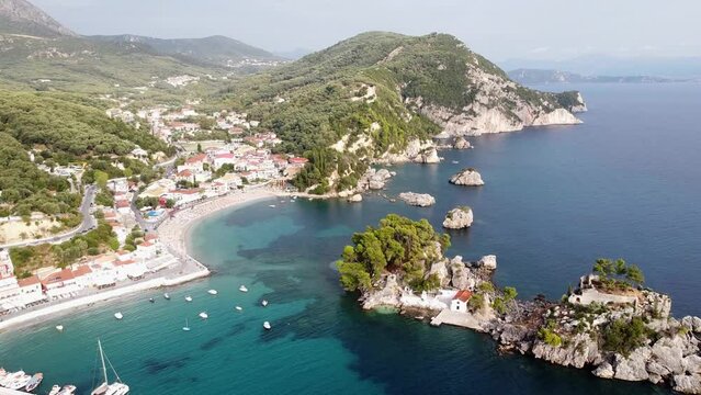 Beautiful Village Parga at Epirus, Greece Mainland - Aerial of Popular Holiday Destination