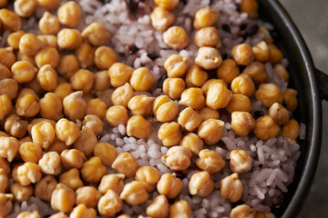 Chickpea rice in a cast iron pot