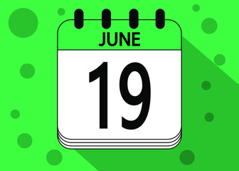 June 19 calendar date design green. Calendar page icon for june days