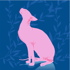 Sphynx cat with plants flat style
