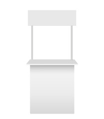 Mobile counter for promotion.White exhibition booth. Stand Mockup for retail trade, advertising, pos, poi. Vector realistic Mockup. Blank template. Front view.