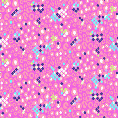 Seamless pattern animal skin wild design. Skin pink background with snake and leopard mix spots.