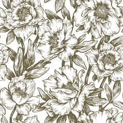 Seamless floral pattern with peonies.