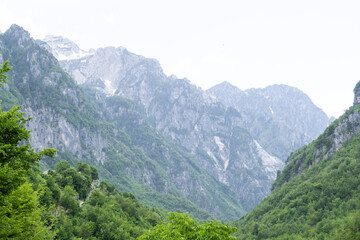Fototapeta na wymiar Mountain landscape in national park Theth in the Albanian alps.