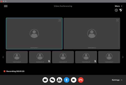 Videocall interface, call video screen and conference chat of phone app, vector UI template. Web video call on mobile phone or computer display with buttons and team online webinar window frames