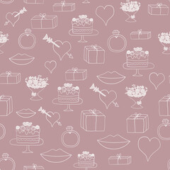 Wedding Vector seamless pattern of line art icons.