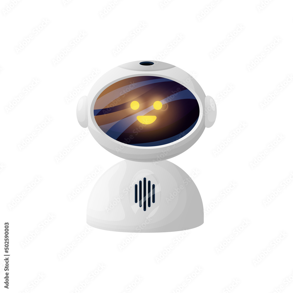Poster bot robot or chatbot virtual online assistant with kind smiling face isolated customer service suppo