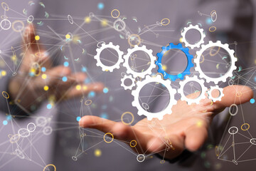 gear system data. Connecting lines and dots.Big data visualization