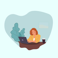 Business woman working on laptop at home, freelance girl with technology