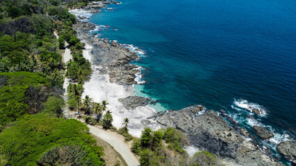 Aerial view of the beach in Costa Rica, Central America. Costa Rica has fantastic beaches and stunning landscapes with lots of nature. The country is famous for ecotourism. 

