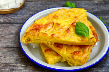 Bakery .Home made  cheese pie  with phyllo pastry and organic eggs. Bulgarian banitsa