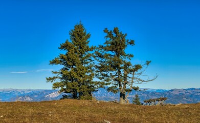 Obraz premium On top of the mountain in late autumn