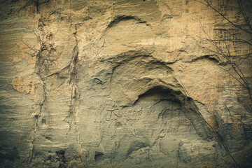 Wall made of sand, sand cliff. High quality photo
