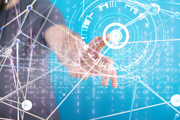 Neural network 3D illustration. Big data and cybersecurity