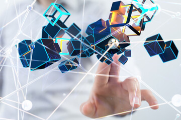 network holding in hand 3d connection data