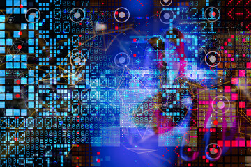 Neural network 3D illustration. Big data and cybersecurity