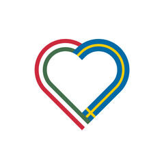 unity concept. heart ribbon icon of hungary and sweden flags. vector illustration isolated on white background