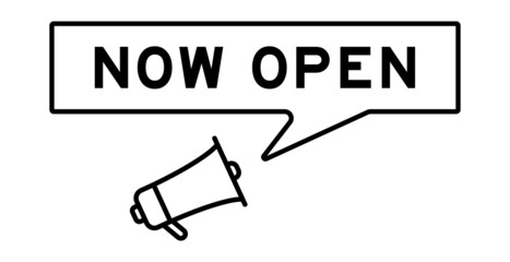 Megaphone icon with speech bubble in word now open on white background