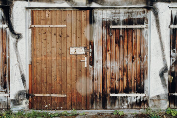 Old sprayed wooden garage door