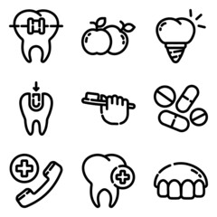 Dental Flat Icon Set Isolated On White Background