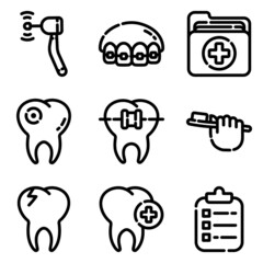 Dental Flat Icon Set Isolated On White Background