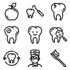 Dental Flat Icon Set Isolated On White Background